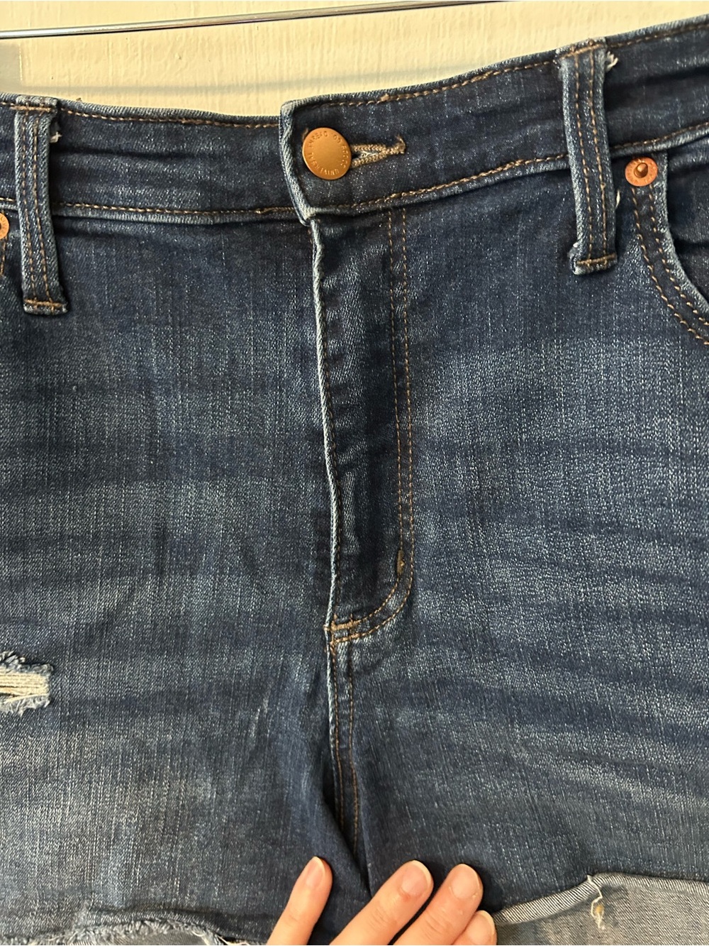 Universal Thread Dark Blue Distressed Denim Shorts - Picture 3 of 5